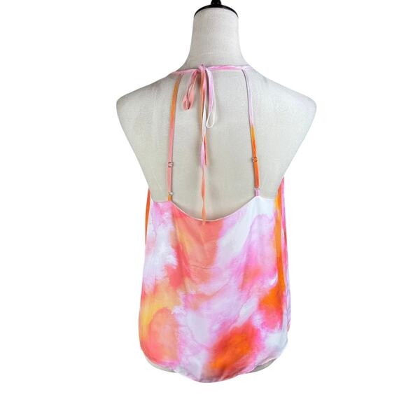 Parker Harlow Pink Orange Sunset Tie Dye Silk Blend Surplice Strappy Blouse - Picture 6 of 14